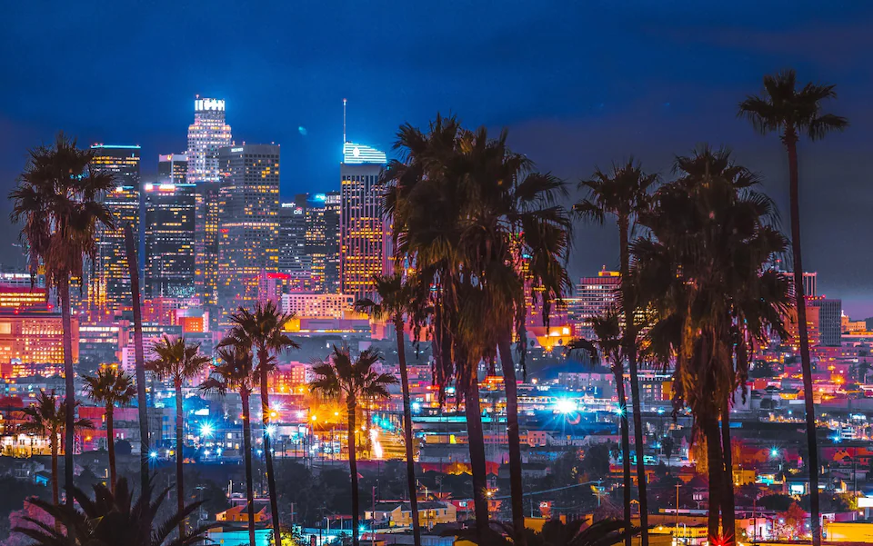 Nighttime skyline view of Los Angeles