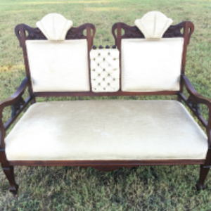 Wood and fabric Settee rental Dallas-Ft. Worth, TX