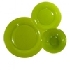 Green glass colored china set rental in Houston, TX