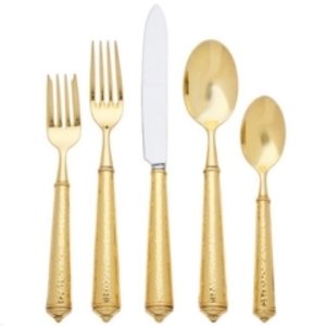 Gold round handled flatware rental Houston, TX