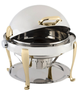 Gold Accent Stainless Steel Round Chafer Roll Top  rental Los Angeles, CA