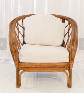 Rattan, White Cushioned Chair rental Denver, CO