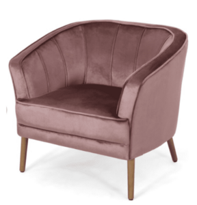Blush Velvet Barrel Chair rental Denver, CO