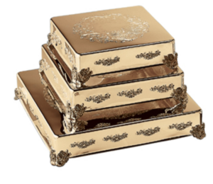 Rose Accented Square Gold Cake Platter rental Dallas-Ft. Worth, TX