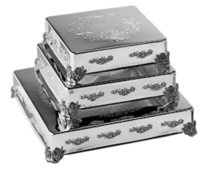 22" Rose Accented Silver Square Cake Platter rental Dallas-Ft. Worth, TX