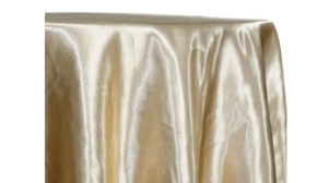 120" Round Champagne Shantung Satin Linen rental Houston, TX