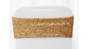 Chair Tie Spandex Sequin Gold rental Fresno-Armona, CA