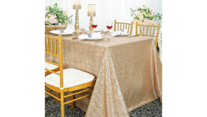 90 x 132 Table Drape Champagne/Gold Sequin rental Fresno-Armona, CA