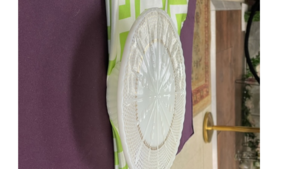 White Milk Glass Gold Etching Cake Stand rental Fresno-Armona, CA