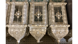 Ivory and brushed gold lanterns rental Fresno-Armona, CA