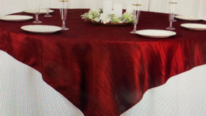 72 x 72 Overlay Taffeta Burgundy rental Fresno-Armona, CA