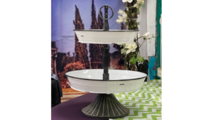 Catering 2 Tiered White Metal Bowled Stand rental Fresno-Armona, CA