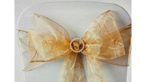Chair Tie Organza Swirl Gold rental Fresno-Armona, CA