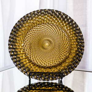 Black with Gold Glass Charger Plate rental Austin, TX