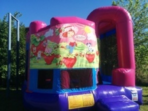 Pink Bounce House with Strawberry Shortcake Panel rental San Antonio, TX